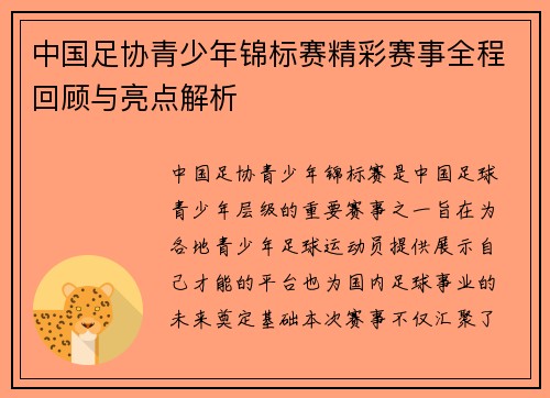 中国足协青少年锦标赛精彩赛事全程回顾与亮点解析 中国足协青少年锦标赛精彩赛事全程回顾与亮点解析